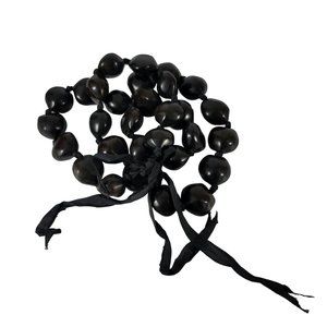 VTG Hawaii Wedding Graduation Kukui Nut Lei Luau Hula Tiki Necklace Ribbon 36"